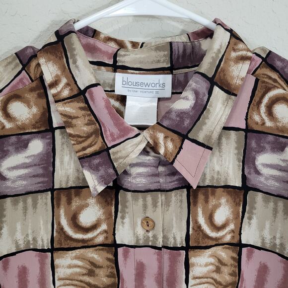 Blouseworks Blouse Shirt Womens XL Geometric Window pane Long Sleeve Button Down - Picture 5 of 12